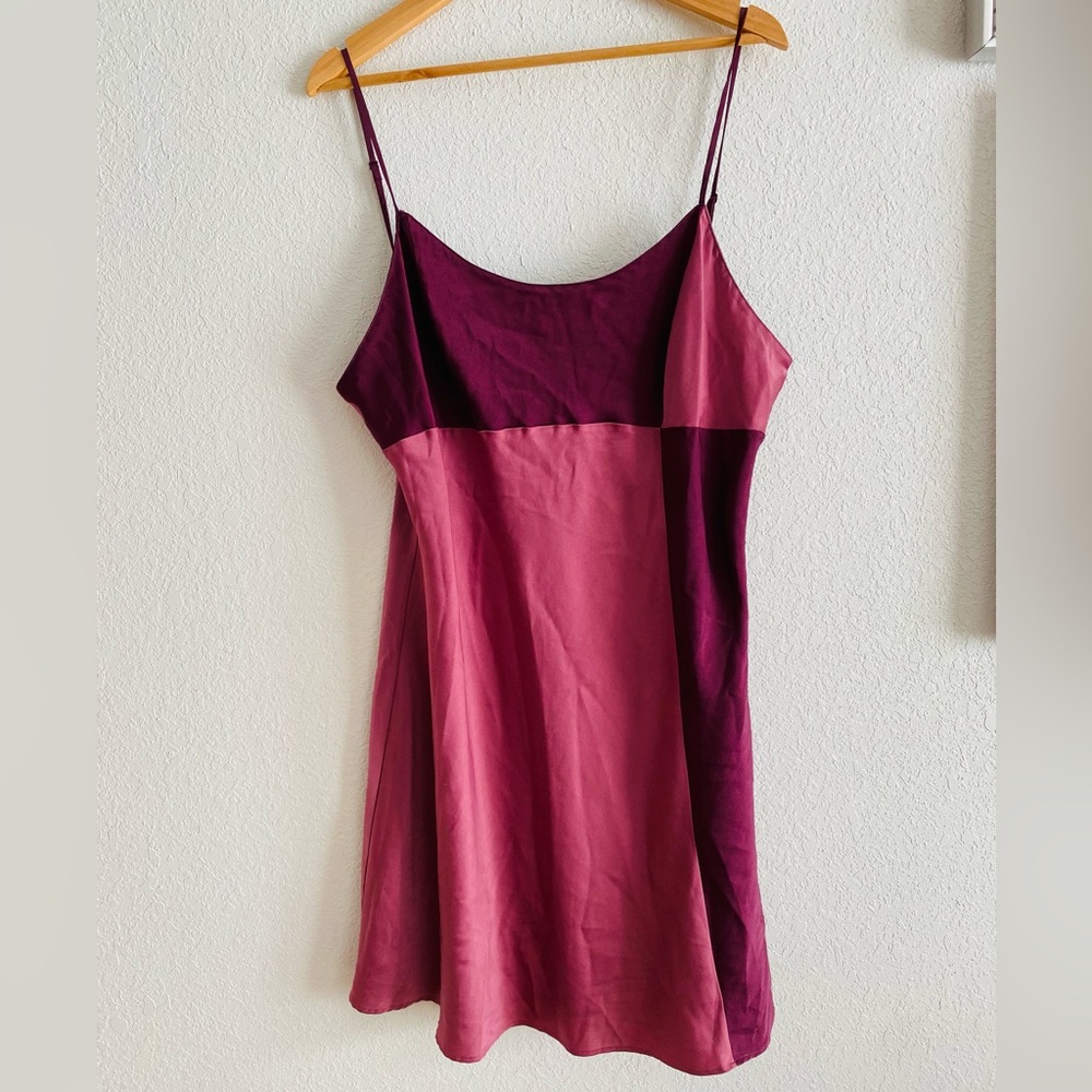 Vintage 90s Y2K Slip Dress Nightie Midi Purple Pink Colorblock Spaghetti Strap